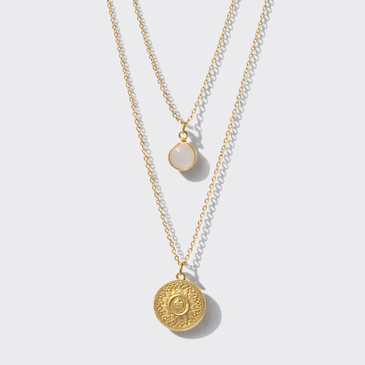 Gold-Tone Layered Necklace with Round Charm Pendants