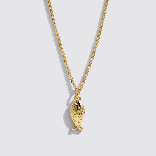 Gold-Tone Dainty Necklace with Fish Charm Pendant