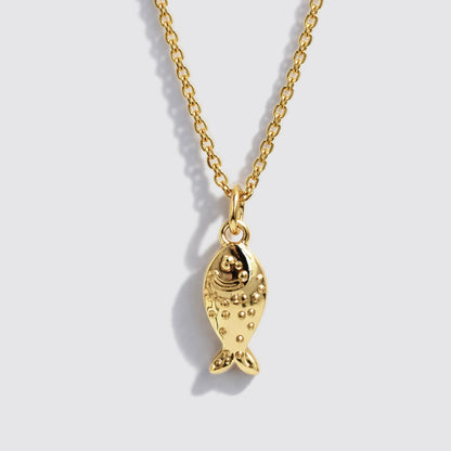 Gold-Tone Dainty Necklace with Fish Charm Pendant