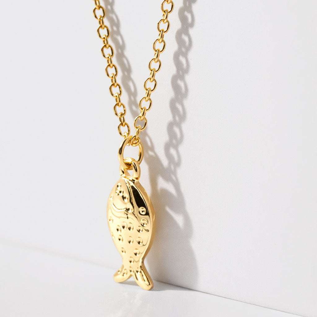 Gold-Tone Dainty Necklace with Fish Charm Pendant