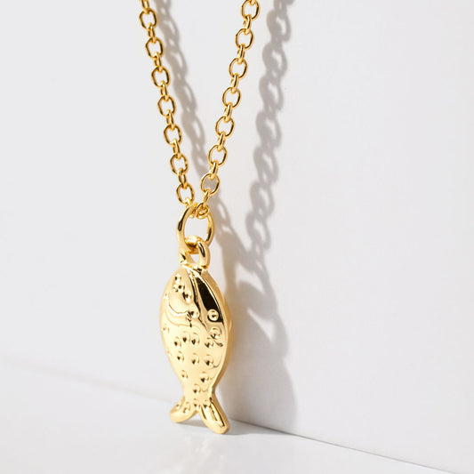 Gold-Tone Dainty Necklace with Fish Charm Pendant