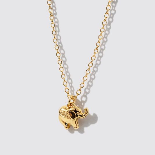 Gold-Tone Dainty Necklace with Elephant Charm Pendant