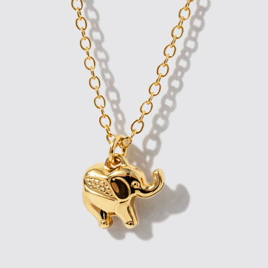 Gold-Tone Dainty Necklace with Elephant Charm Pendant