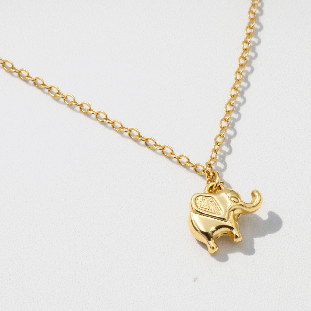 Gold-Tone Dainty Necklace with Elephant Charm Pendant