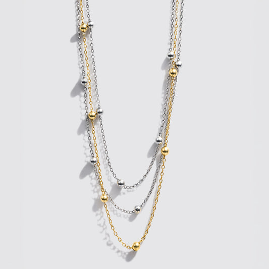 Two-Tone Triple-Row Beaded Necklace