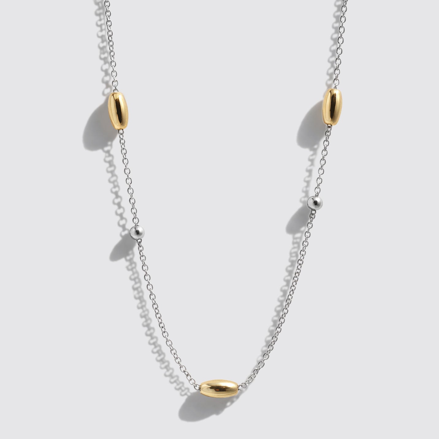 Silver-Tone Necklace with Two-Tone Beads