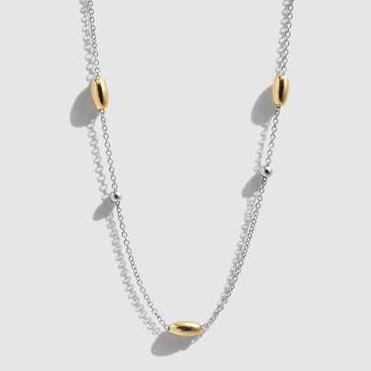 Silver-Tone Necklace with Two-Tone Beads