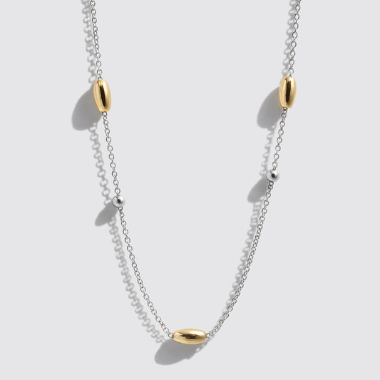 Silver-Tone Necklace with Two-Tone Beads
