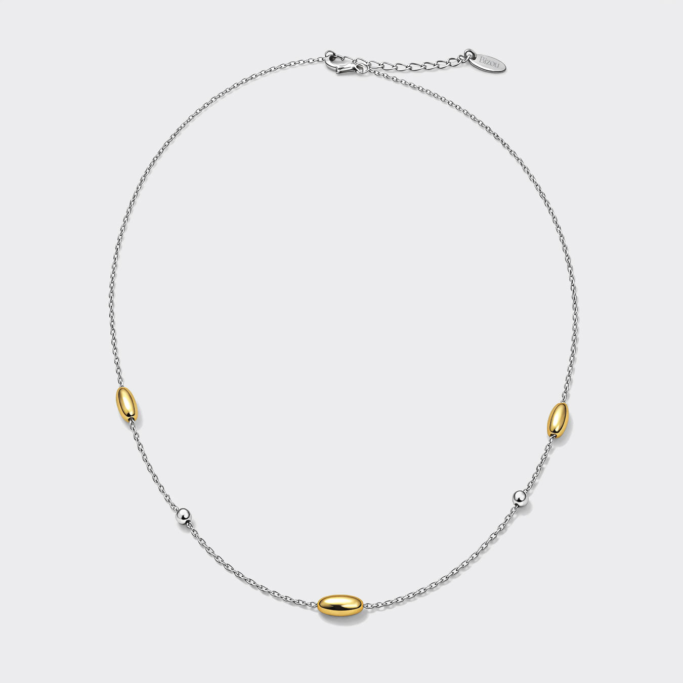 Silver-Tone Necklace with Two-Tone Beads