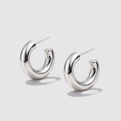 Thick Silvered Hoop Earrings Stainless Steel