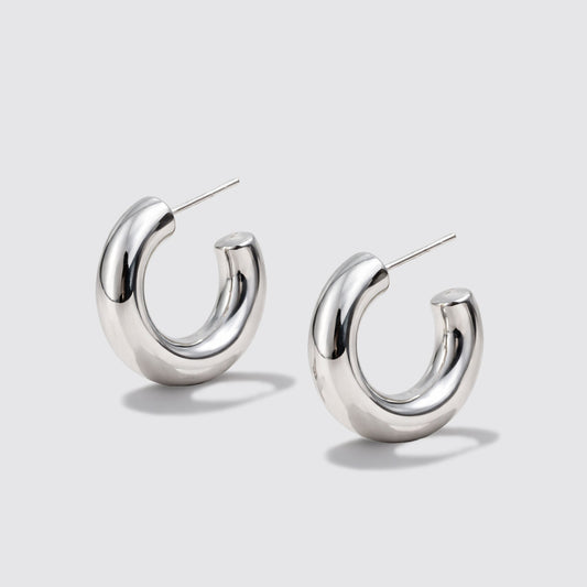 Thick Silvered Hoop Earrings Stainless Steel
