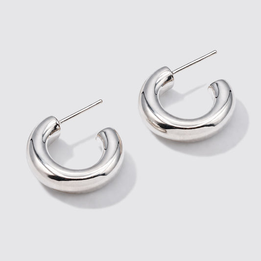 Thick Silvered Hoop Earrings Stainless Steel