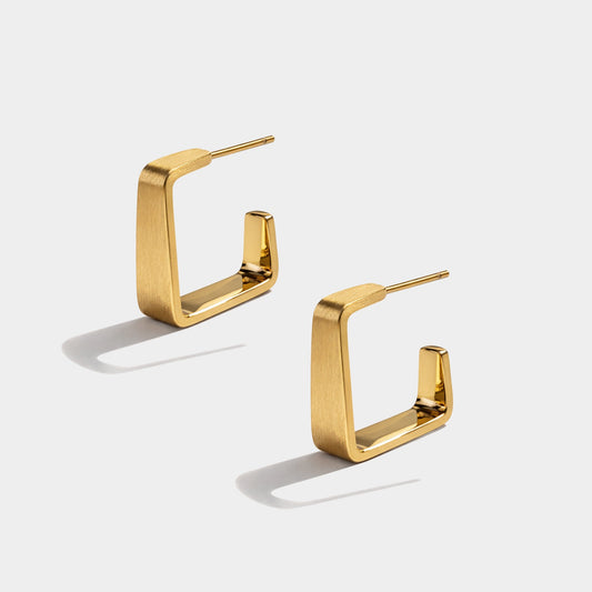 Angular golden brushed hoop earrings in stainless steel - SF243E009GL
