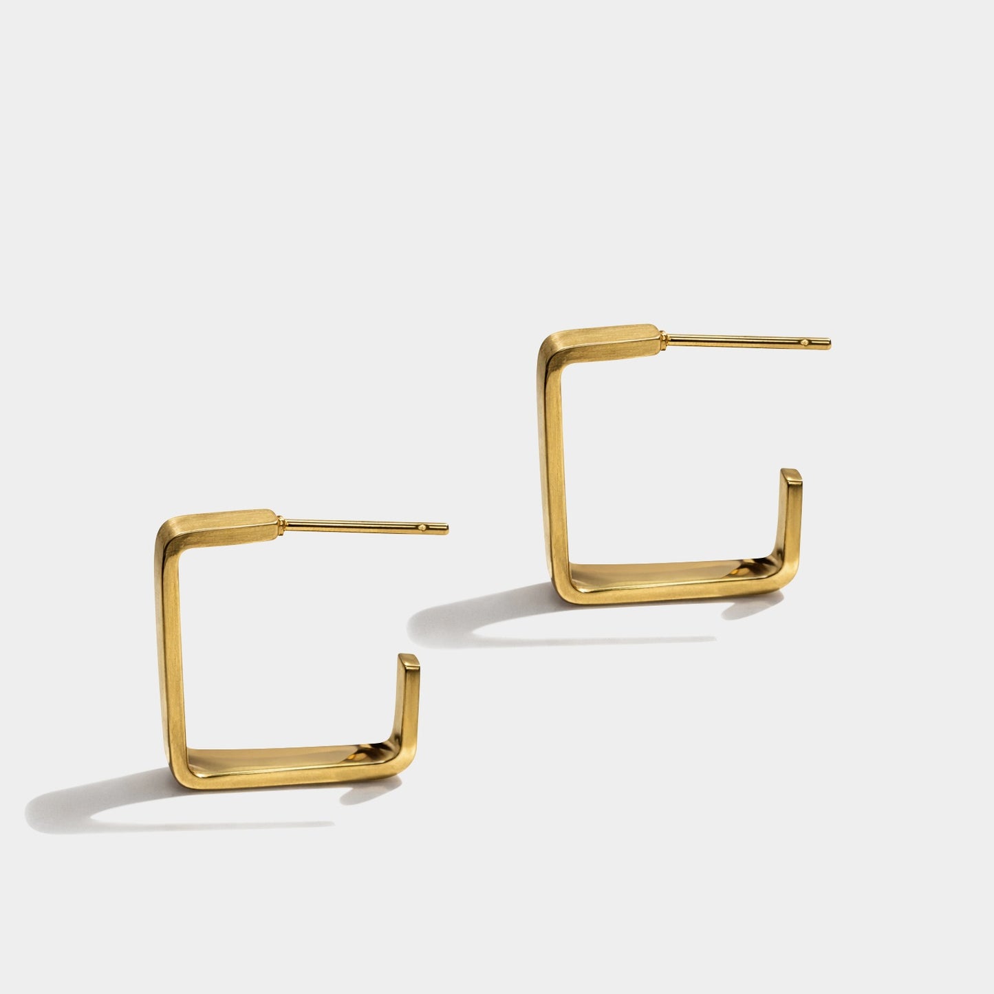 Angular golden brushed hoop earrings in stainless steel - SF243E009GL