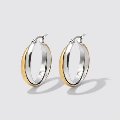 Two-tone intertwined hoop earrings stainless steel