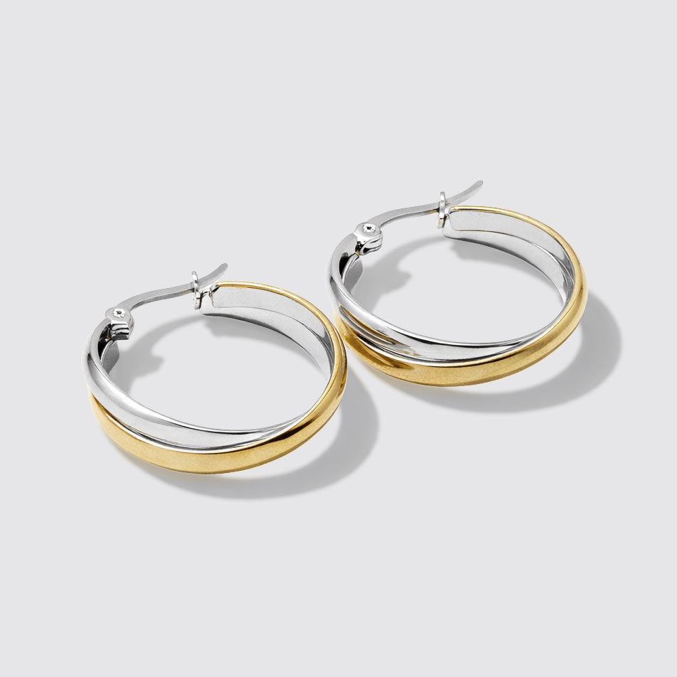 Two-tone intertwined hoop earrings stainless steel