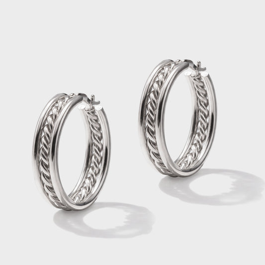 Silvered hoop earrings with central twist in stainless steel - SF251E024SL