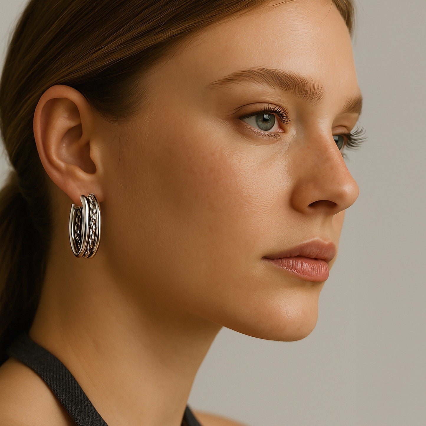 Boucles d'oreilles anneaux argentés à torsade centrale en acier inoxydable - SF251E024SL