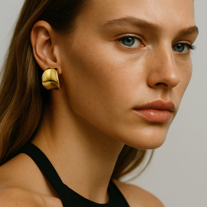 Curved golden earrings in stainless steel - SF253E001GL