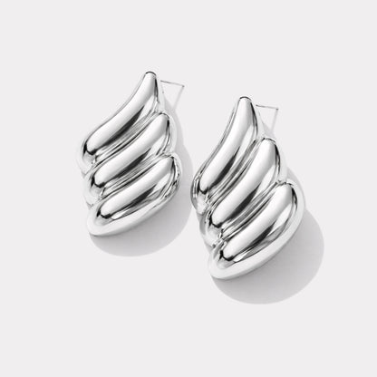 Boucles d'oreilles argentées ondulées en acier inoxydable - SF253E003SL