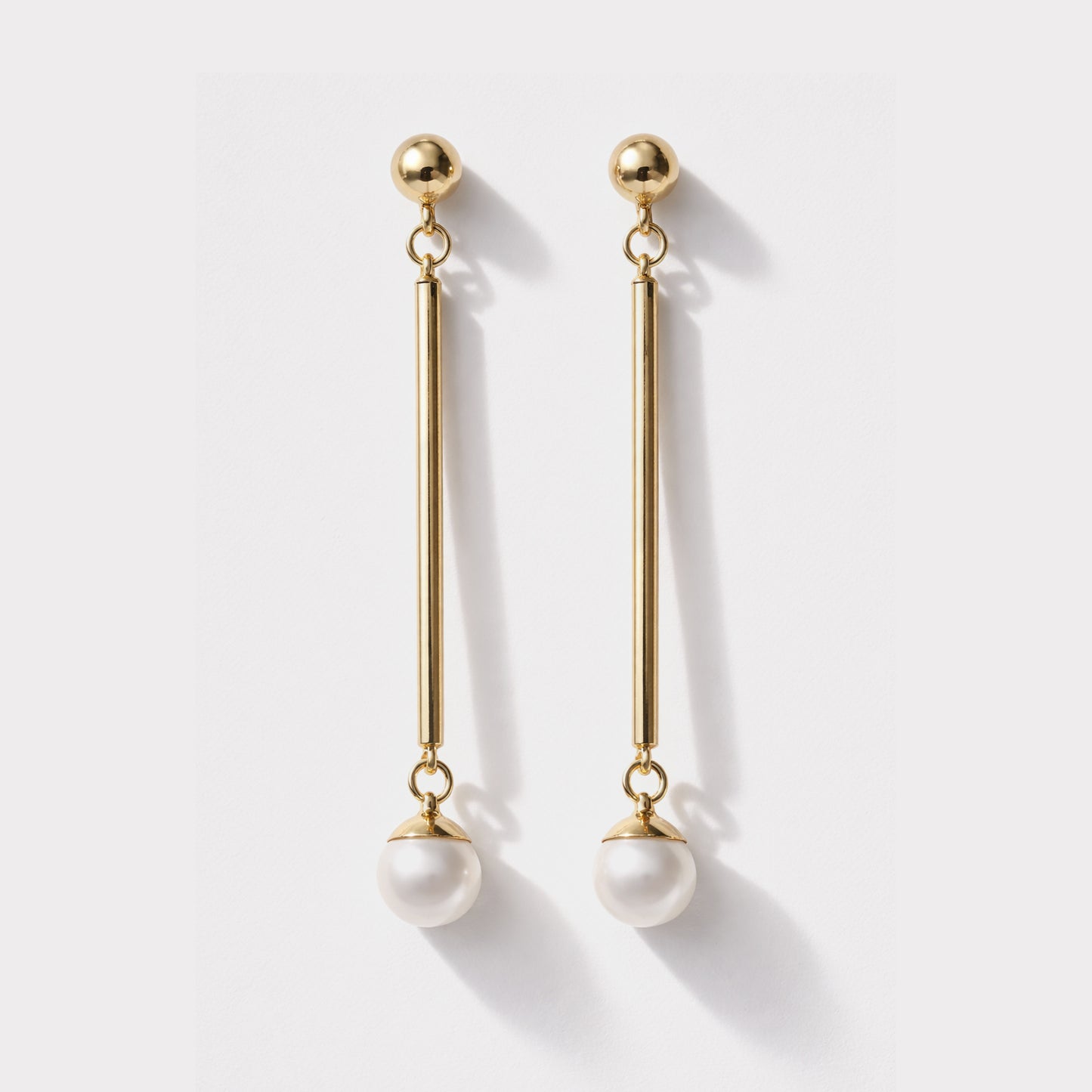 Long golden earrings in stainless steel with pearl - SF253E004GL