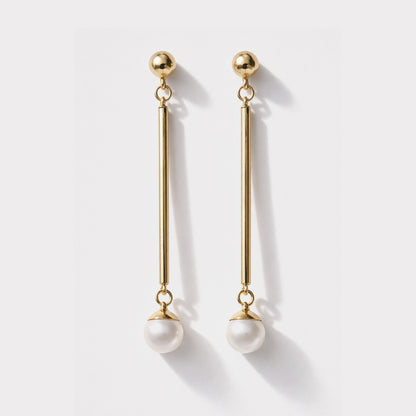 Long golden earrings in stainless steel with pearl - SF253E004GL
