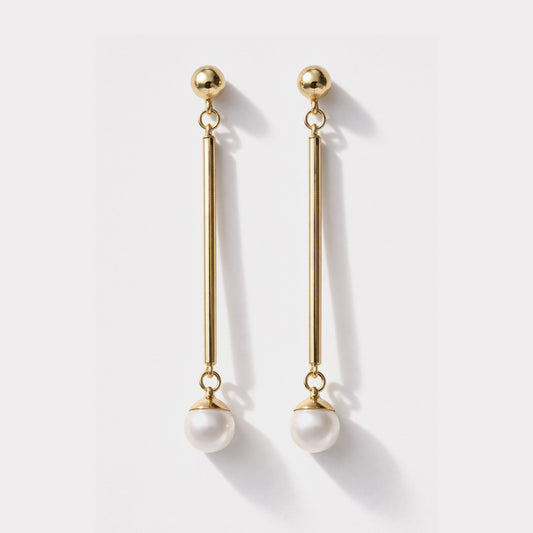Long golden earrings in stainless steel with pearl - SF253E004GL