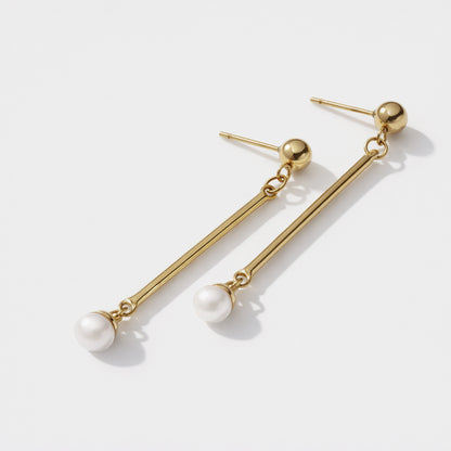 Long golden earrings in stainless steel with pearl - SF253E004GL