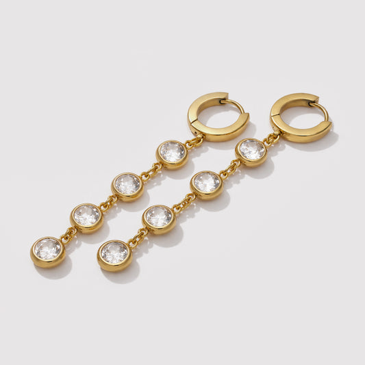 Golden earrings in stainless steel with cubic zirconia pendant - SF253E005GL