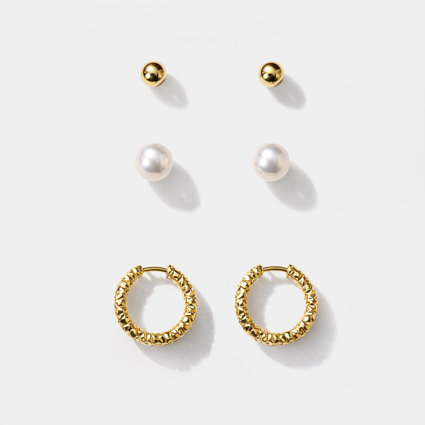Set of golden earrings in stainless steel & pearls - SF253E006GL