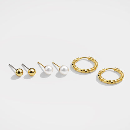 Set of golden earrings in stainless steel & pearls - SF253E006GL