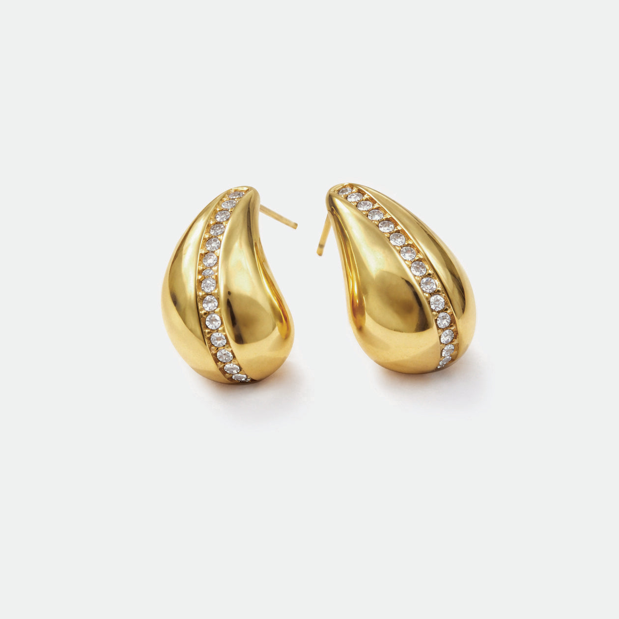 Boucles d'oreilles dorées en acier inoxydable avec rang de zircons cubiques - SF253E007GL