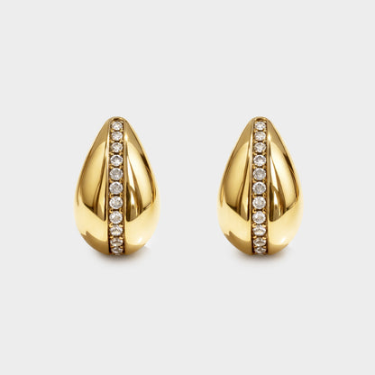 Boucles d'oreilles dorées en acier inoxydable avec rang de zircons cubiques - SF253E007GL