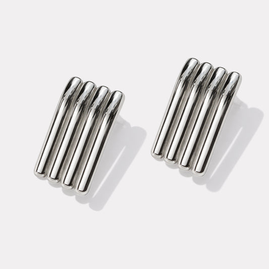 Textured silvered plate earrings in stainless steel - SF253E013SL