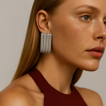 Boucles d'oreilles plaque argentée texturée en acier inoxydable - SF253E013SL