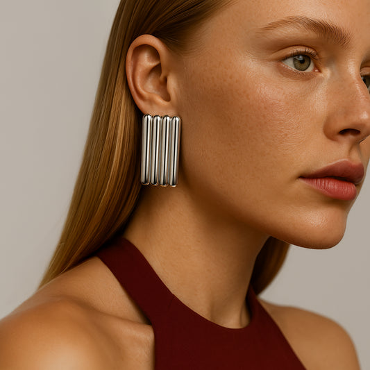 Textured silvered plate earrings in stainless steel - SF253E013SL