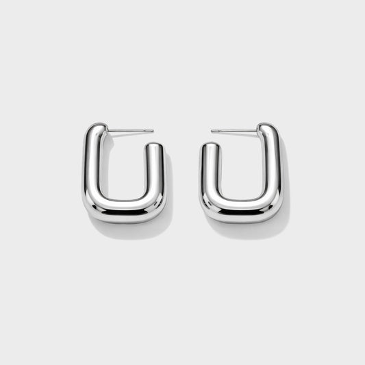 Rectangular silvered hoop earrings in stainless steel - SF253E015SL