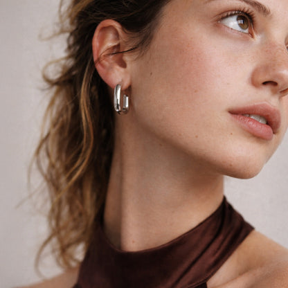 Rectangular silvered hoop earrings in stainless steel - SF253E015SL