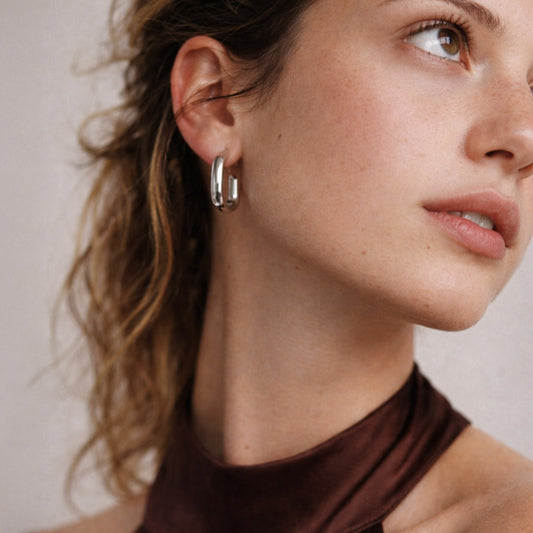 Rectangular silvered hoop earrings in stainless steel - SF253E015SL