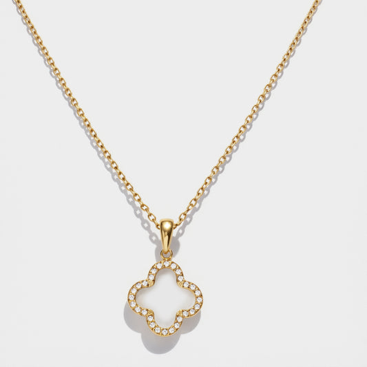 Flower charm golden necklace in stainless steel & cubic zirconia - SF253N018GL