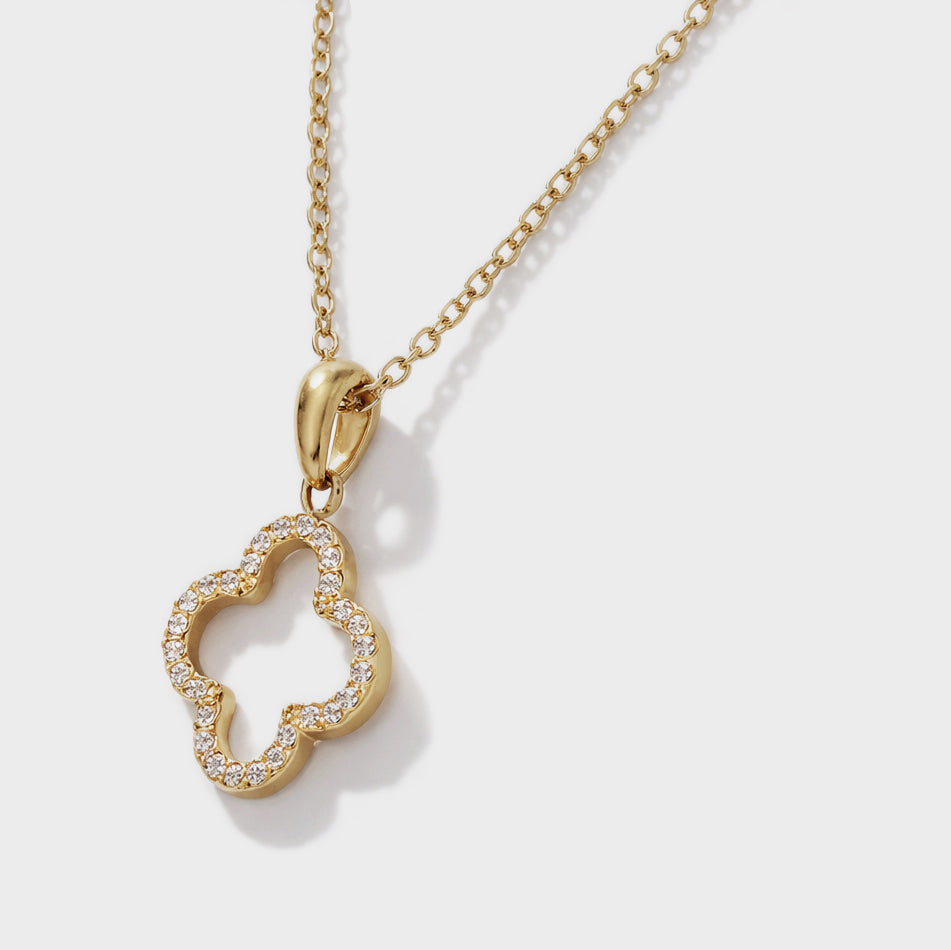 Flower charm golden necklace in stainless steel & cubic zirconia - SF253N018GL