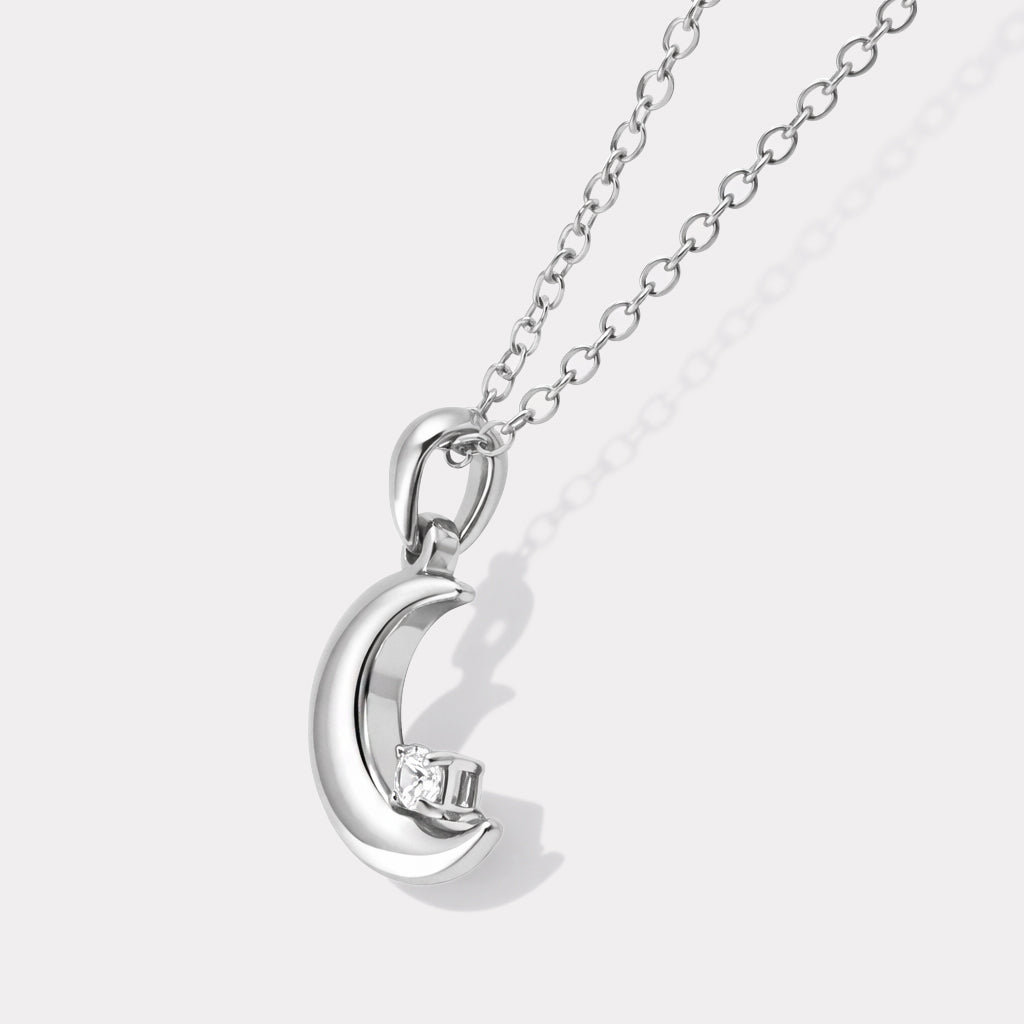 Collier argenté lune en acier inoxydable & zircon cubique - SF253N019SL