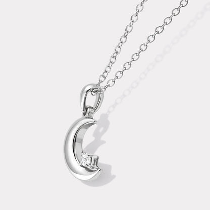 Collier argenté lune en acier inoxydable & zircon cubique - SF253N019SL