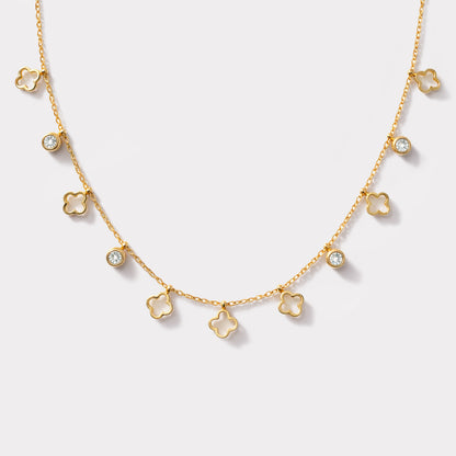 Flower charms golden necklace in stainless steel & cubic zirconia - SF253N020GL
