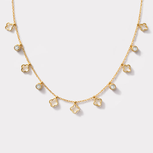 Flower charms golden necklace in stainless steel & cubic zirconia - SF253N020GL