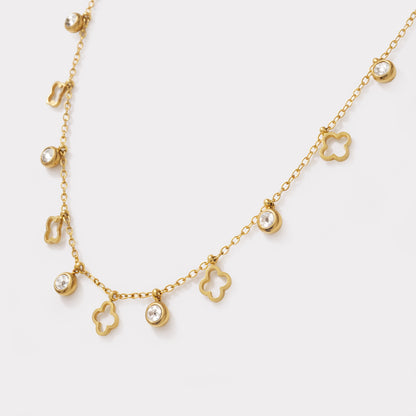 Flower charms golden necklace in stainless steel & cubic zirconia - SF253N020GL