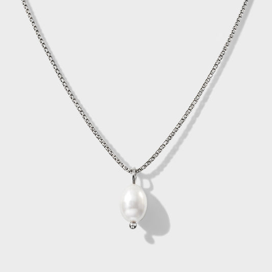 Pearl charm silvered necklace in stainless steel - SF253N021SL