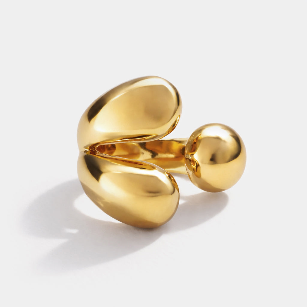 Large three branches golden ring in stainless steel - SF253R029GL