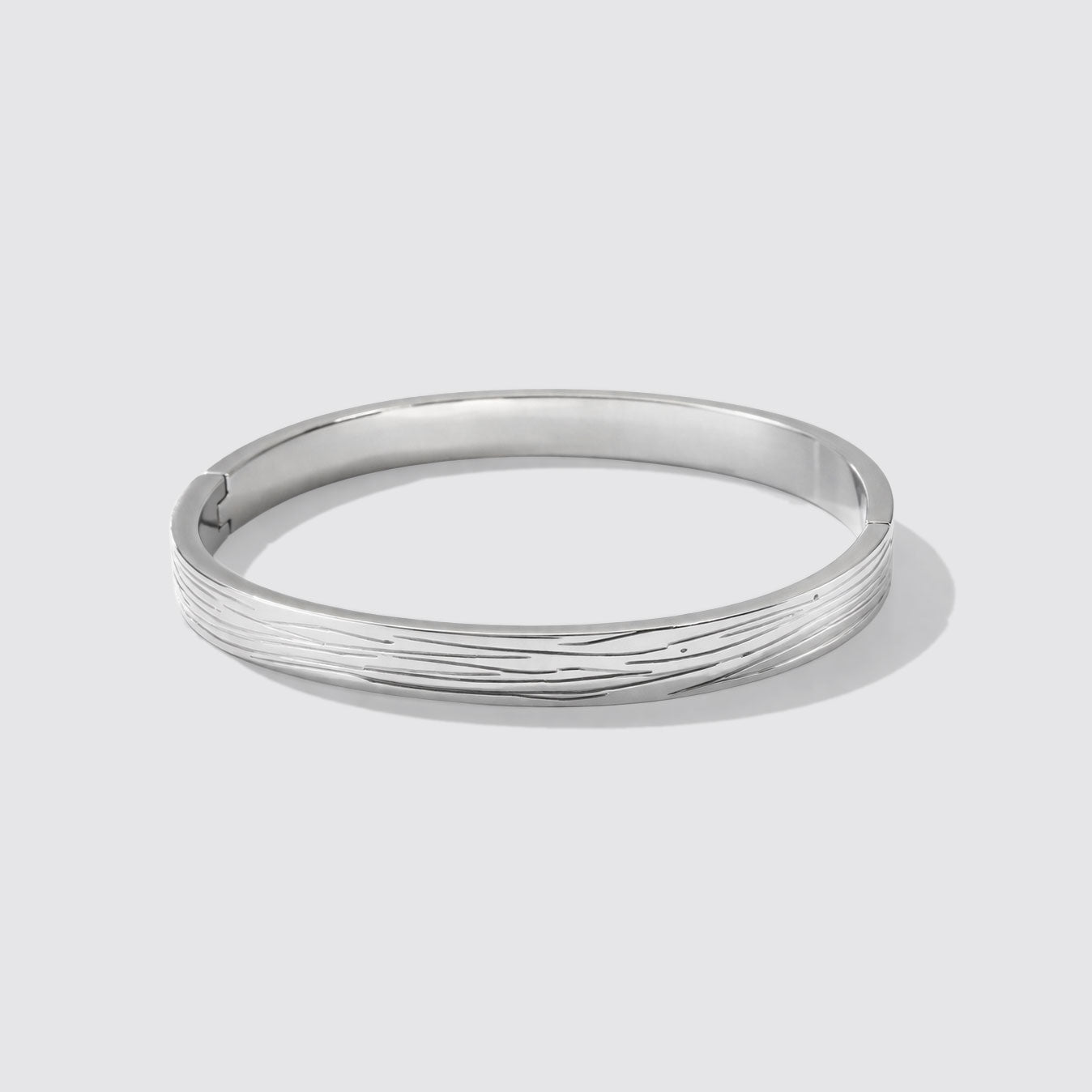 Silvered Grooved Bangle in Stainless Steel