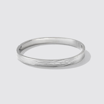 Silvered Grooved Bangle in Stainless Steel